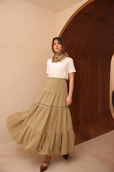 VOICTEC Women's Premium Quality Lined Embroidered Muslin Skirt