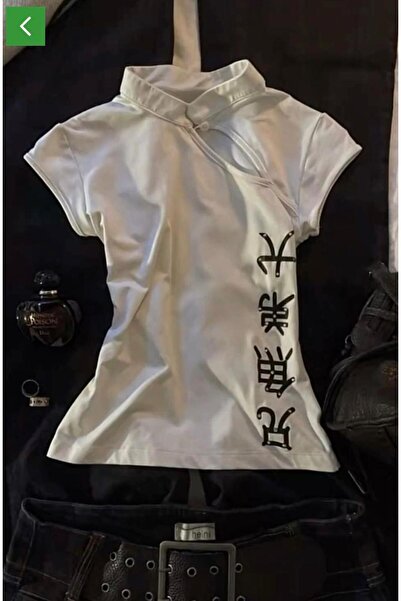 İsra Ayyıldız Moonstar Collection Beyaz Qipao Vintage Pencere Detaylı Y2K Kıs...