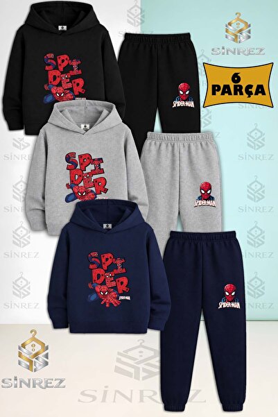 SİNREZ Set de trening cu glugă pentru copii, unisex, cu imprimeu Spiderman, 3Lu