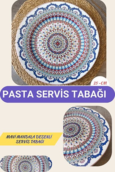 Pardis Chine Mavi Mandala Desenli Yuvarlak Servis Tabağı