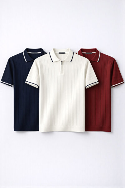 legends butik Erkek Fitilli Triko Polo Yaka Tişört 3’lü Set – Terletmeyen Pam...