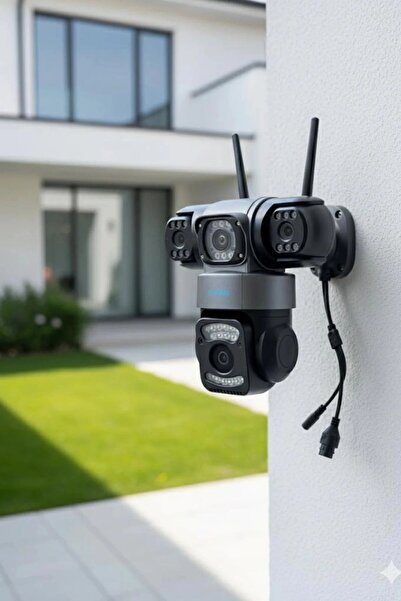 O-KAM PRO 9MP 3 Lensli 360° WiFi PTZ Akıllı Güvenlik Kamerası Gece Görüşlü Ha...