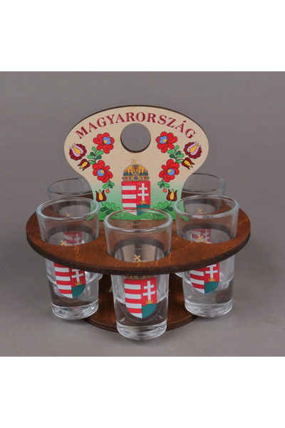 LimArt Suport personalizat cu 6 pahare de țuică - Magyarország 6x30 ml, 14x15 cm