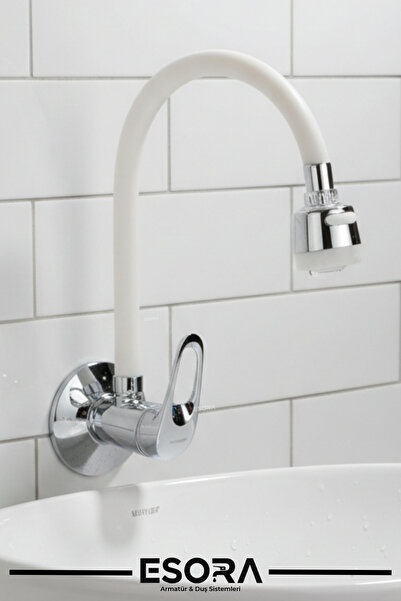 ESORA White 2-Function Single Water Inlet Wall-Mounted Sink Faucet with Movab...
