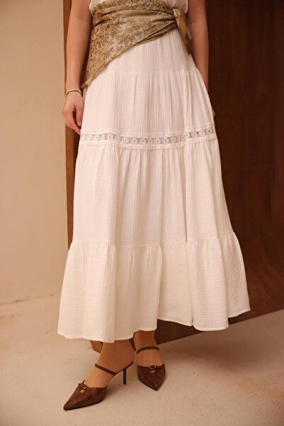 VOICTEC Women's Premium Quality Lined Embroidered Muslin Skirt