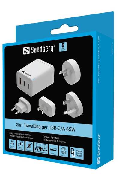 Sandberg Încărcător de călătorie 3 în 1 USB-C/A 65W