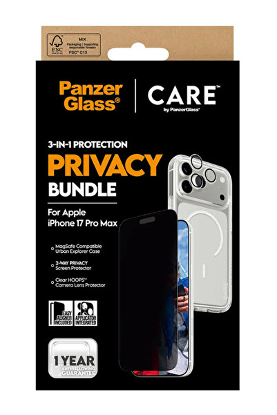 Panzer Glass Pachet emblematic de confidențialitate PanzerGlass CARE 3 în 1 p...