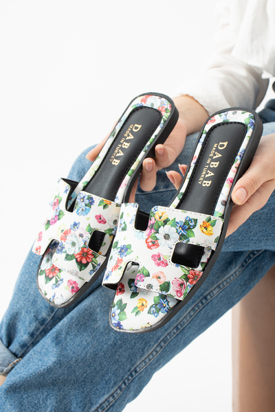 dabab shoes FLORISA Γυναικείες καλοκαιρινές παντόφλες με λουλουδάτο σχέδιο H ...