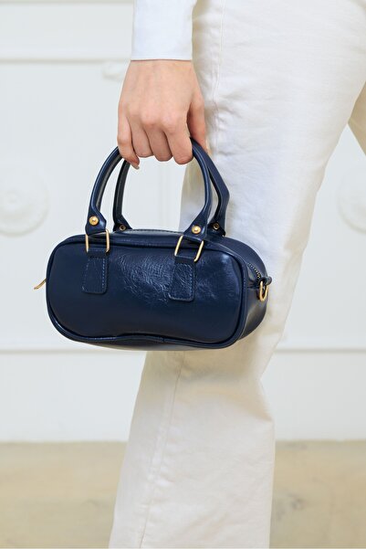 Zeyne Zyn07 Women's Navy Blue Shiny Patent Leather Look Mini Hand and Shoulde...