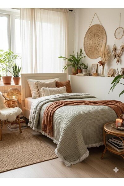 Monochrome 8 Kat Müslin Tek Kişilik Dolgulu Yorgan / Yatak Örtüsü 160 x 240 A...