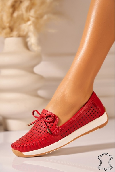 Joana Women's Red Leather Loafers Jessy 37