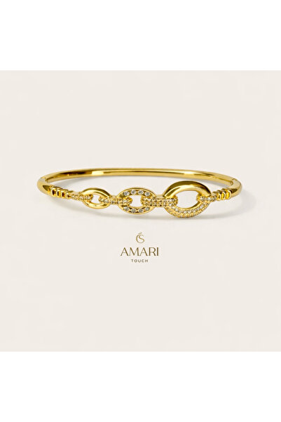Amari Taşı Düğüm Desenli Gold Kelepçe