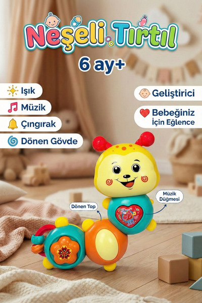 craftivio Eğitici Sesli ve Işıklı Neşeli Tırtıl Bebek Oyuncağı 6 Ay+ Zeka Gel...