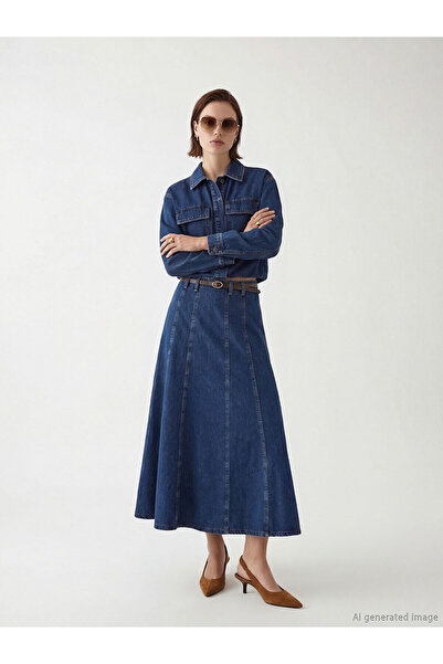 LC Waikiki İndigo Ψηλόμεση Τζιν Φούστα K Ζώνη και K Κλοσέ