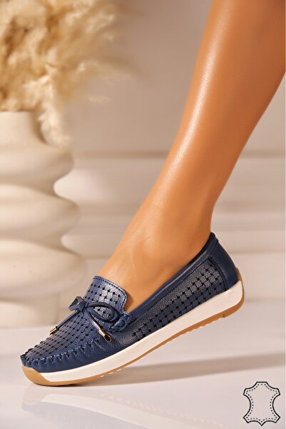 Joana Women's Genuine Leather Navy Moccasins 41