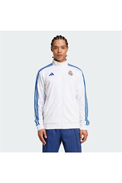 adidas White Men's Real Madrid Zippered Sweatshirt Long Sleeve Top - It3804