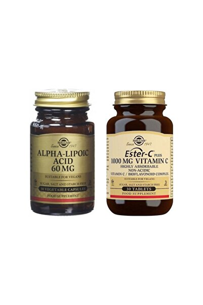 Solgar Alpha Lipoic Acid 60 Mg 30 Tablets + Solgar Ester-C Plus 1000 Mg 30 Ta...