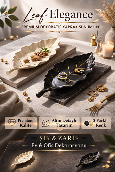 FLAMENT Yaprak Şeklinde Dekoratif Organizer Tepsi – Siyah & Bej Sunum Tabağı ...