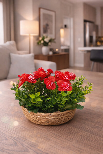 LABURN Aranjament floral artificial, ghiveci cu coș de răchită – Obiect decor...