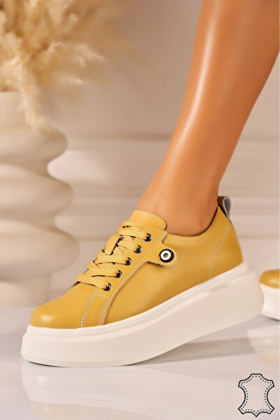 Joana Yellow Genuine Leather Sneakers - Size 39