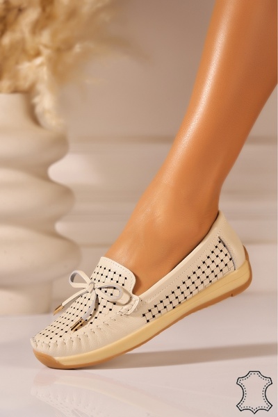 Joana Women's Beige Genuine Leather Loafers Jessy 37