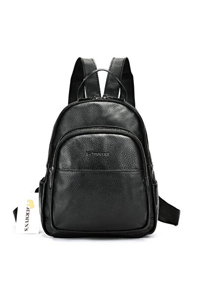 JERMYN'S Women's backpack made of black genuine leather Parma