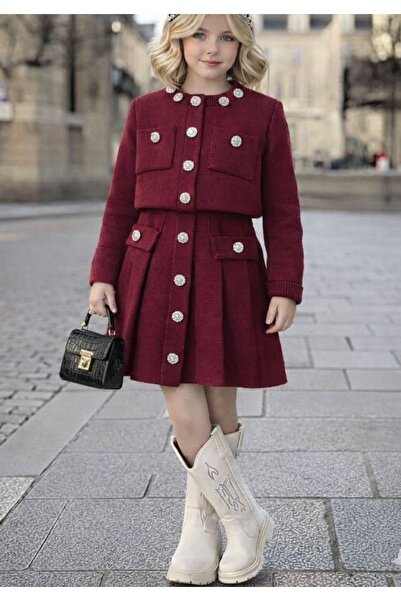 Kids Kız çocuk bayramlık Triko takım etek kazak çanta