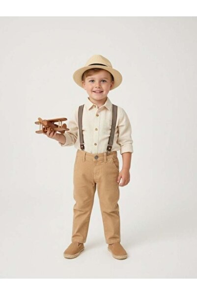 Zekids Erkek Bebek Askılı Dokuma Pantolon