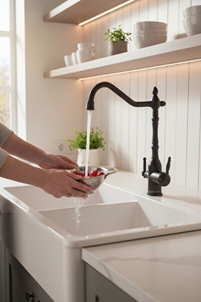 İSAOĞLU YAPI Black Retro Purified Kitchen Faucet Vintage Rustic Purified Kitc...