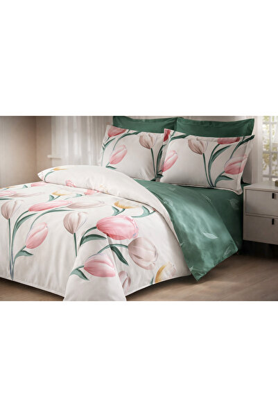Casa Pucioasa Finet Bed Linen 6 Pieces Tulips Green, 200x230, 230x250, Bed 16...