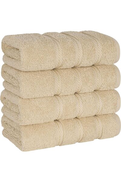 DAVEZA Set of 4 Premium Daveza Towels, 600 GSM, 100% Turkish Cotton, Beige Color