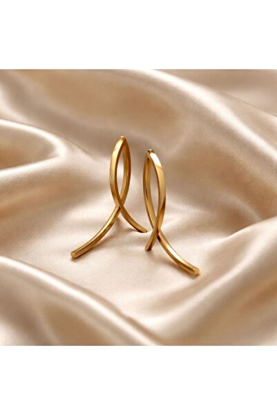 stainless steell Paslanmaz Çelik Silver & Gold Renk Uzun Asimetrik Küpe – Mod...