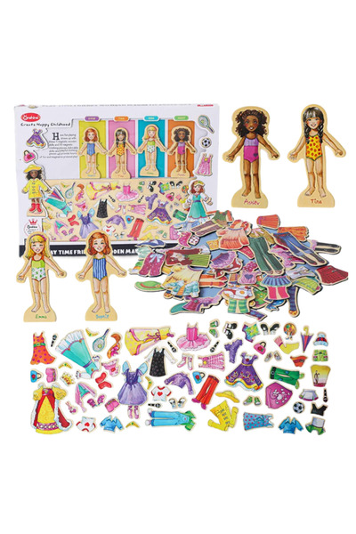 smile toys Joc educativ din lemn cu piese magnetice – Creează tinute pentru c...