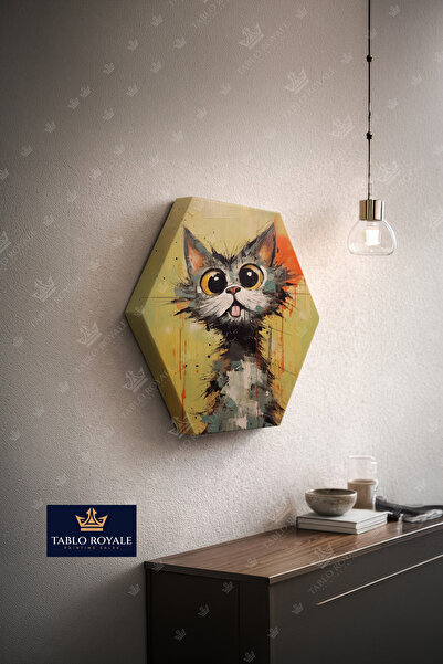 Tablo Royale masum Kedi Altıgen Kanvas Tablo