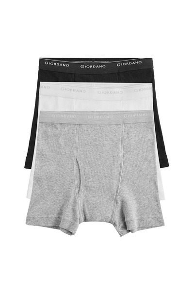 Giordano Men’s Regular Fit Cotton Rib Trunks 3‑Pack Essentials