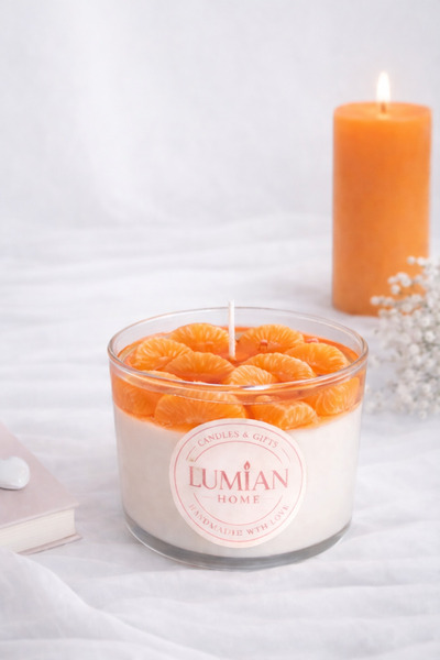 LUMİAN HOME Mandalina Dilimli Doğal Soya Mum – Cam Bardak Tasarım