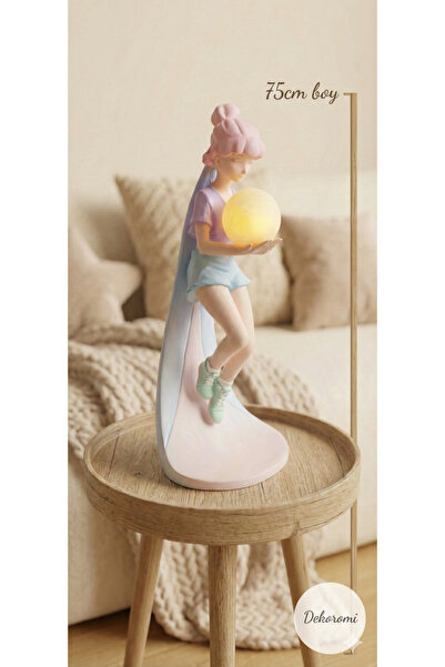 Dekoromi Dekoratif Lambalı Kız Heykeli (75x33cm) Kız Çocuk Odası Aksesuar Dek...