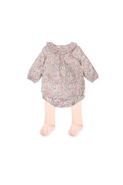 PETIT-ATELlER طقم رومبير وردي مزهر للرضع مع جوارب متناسقة، طقم قطن ناعم لطيف ...