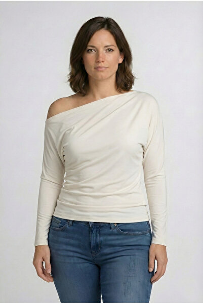 Kurun's Collection Блуза с широка лодка деколте и дълъг ръкав от мека материя