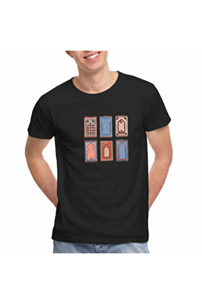 Printoot Men's White Cotton T-Shirt with Artistic Prayer Rug Graphic Print Sh...