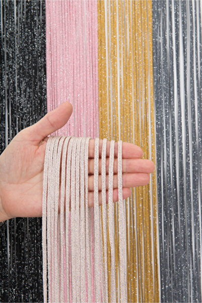 ELDA EV TEKSTİLİ Toz Pembe Simli Jumbo Zincir Serisi İp Perde Kornişe Hazır K...