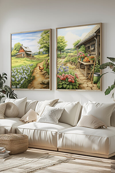 STARYUNA Wooden Framed Country House Garden View Double Painting Set Yuna556