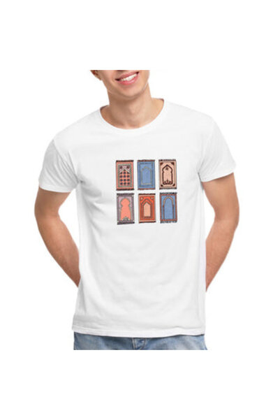 Printoot Men's White Cotton T-Shirt with Artistic Prayer Rug Graphic Print Sh...