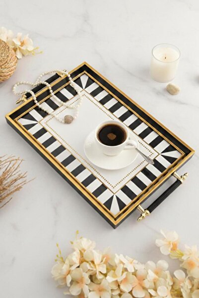 Altabi Digital Printed Glass Serving Tray – Modern Patterned, with Metal Hand...