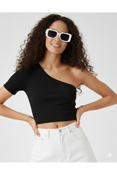 WOODROFFE One Shoulder/Sleeve Crop Blouse T-Shirt