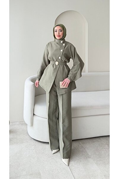 Miraydın Butik Hare Stone Detailed Belted Trouser Suit - Green