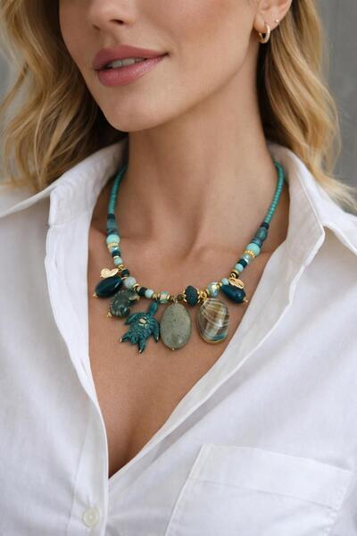ZRN AKSESUAR A Turquoise Shape Necklace That Will Make a Stamp in the Summer,...