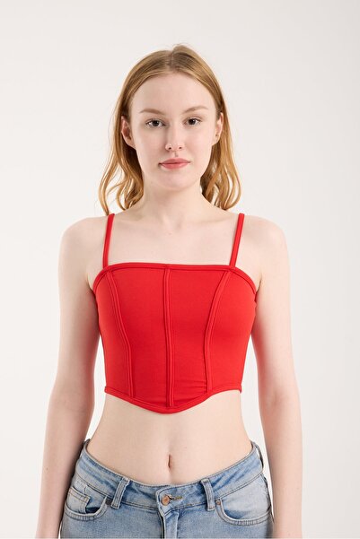 Modazeyosh Women's Strappy Striped Zipper Detail Bustier