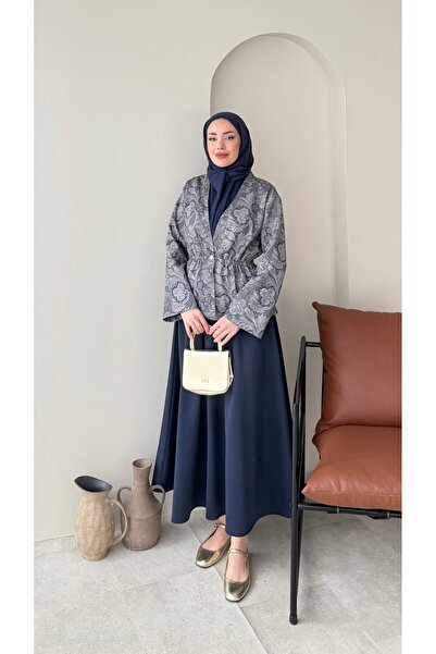 Miraydın Butik Ethnic Patterned Scuba Suit with Elastic Waist Skirt – Navy Blue