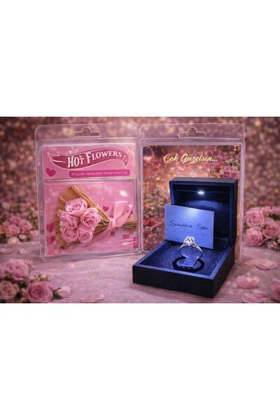 SHAMİRA Işıklı kutuda ayarlanabilir kalp yüzük ve mini gül buketi sevgiliye h...